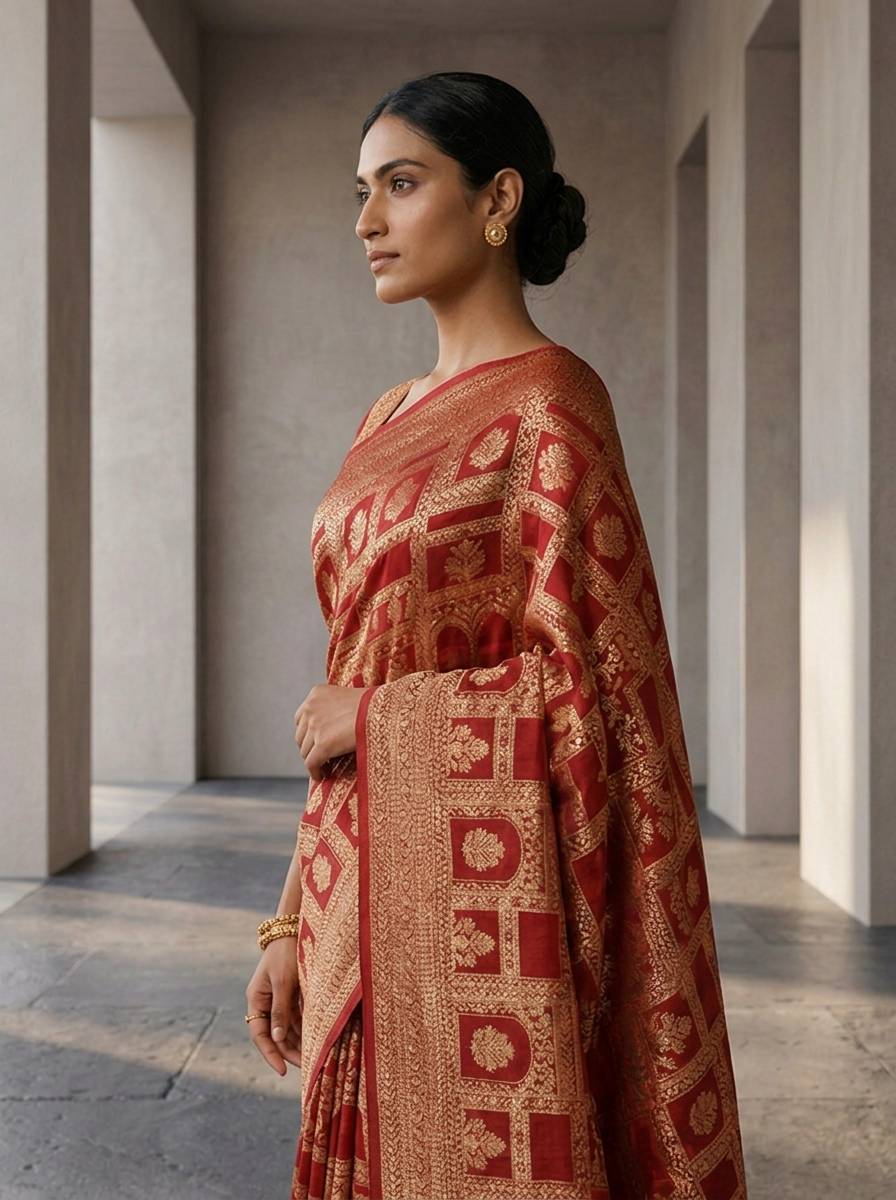Maroon Banaras Weaved Saree