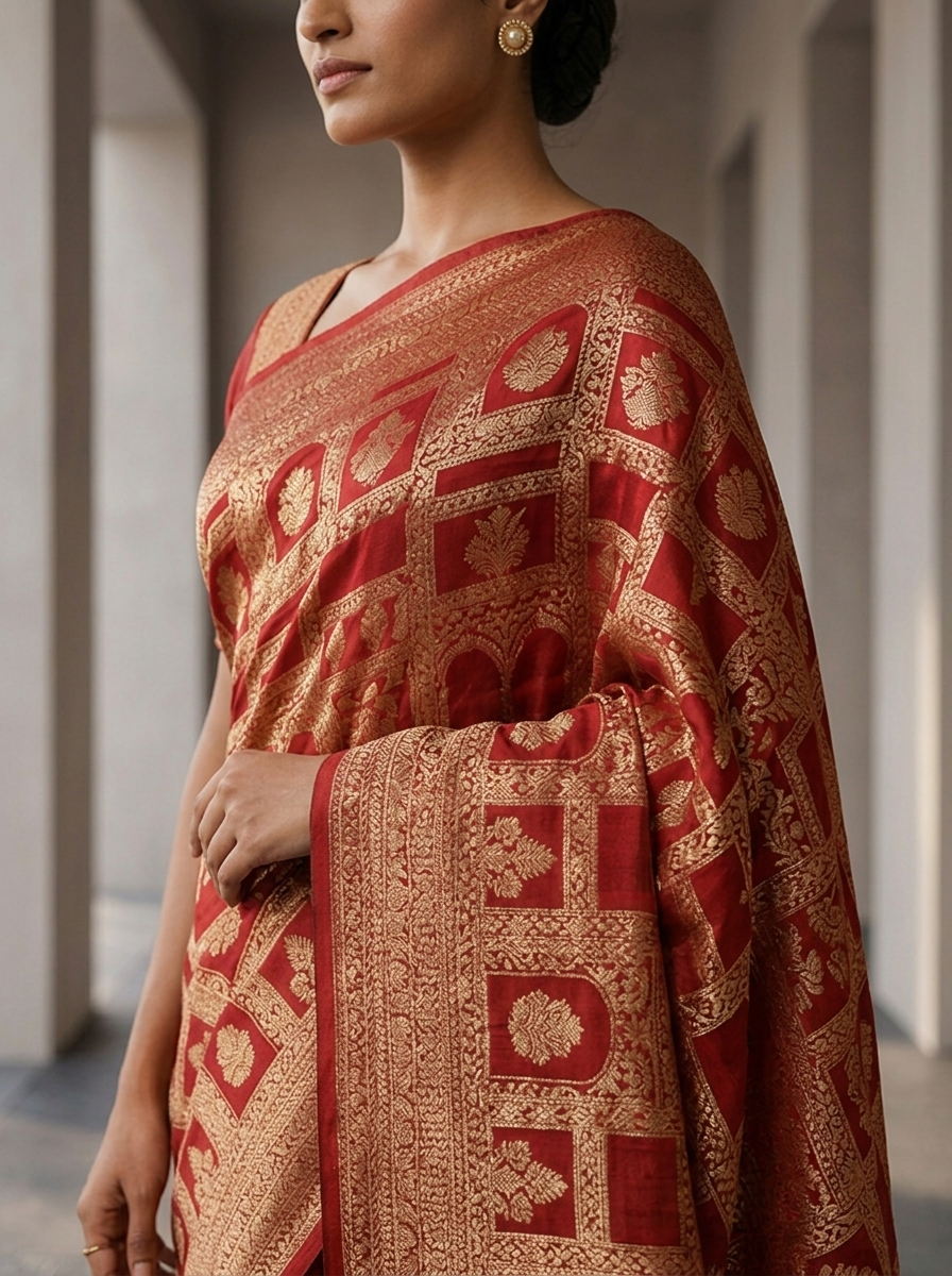 Maroon Banaras Weaved Saree