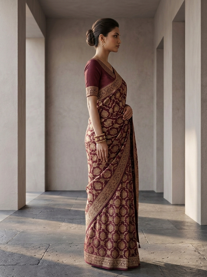 Wine Banaras Weaved Saree