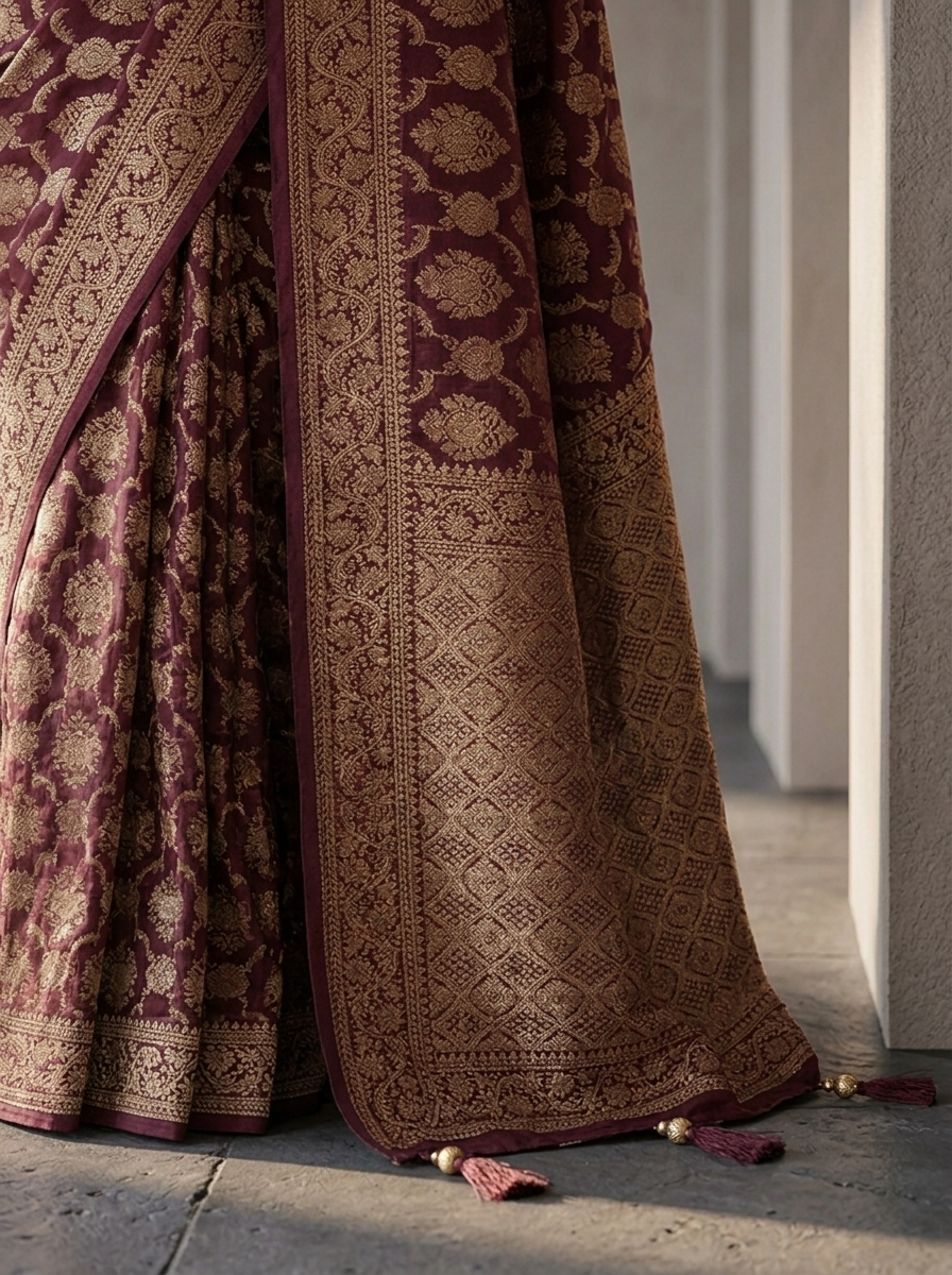 Wine Banaras Weaved Saree