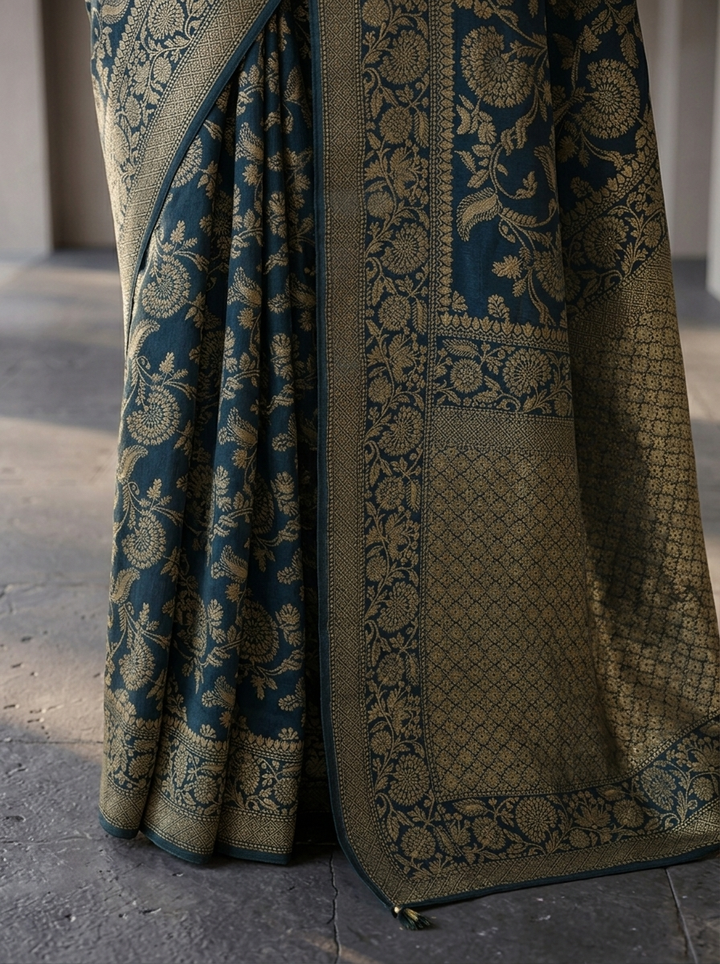 Peacock Banaras Weaved Saree With Floral Design