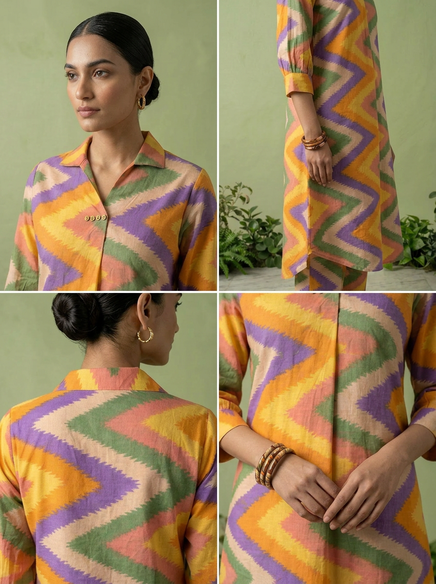 Multicolor Cotton Chevron Printed Two Piece Set