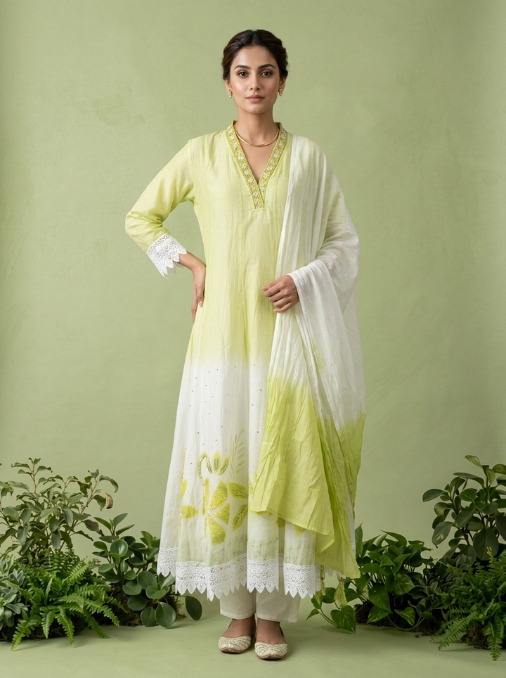 Lime Silk Three Piece Set