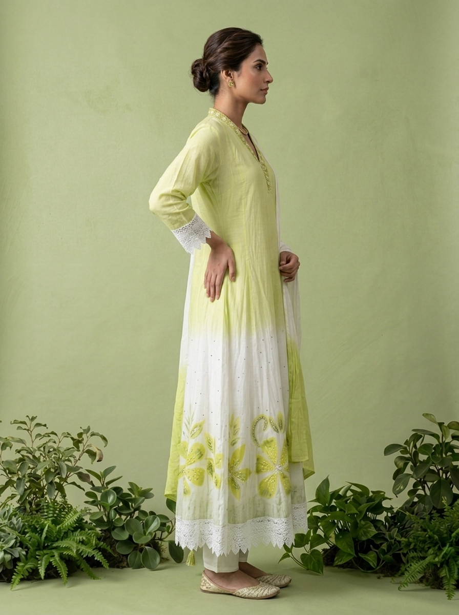 Lime Silk Three Piece Set