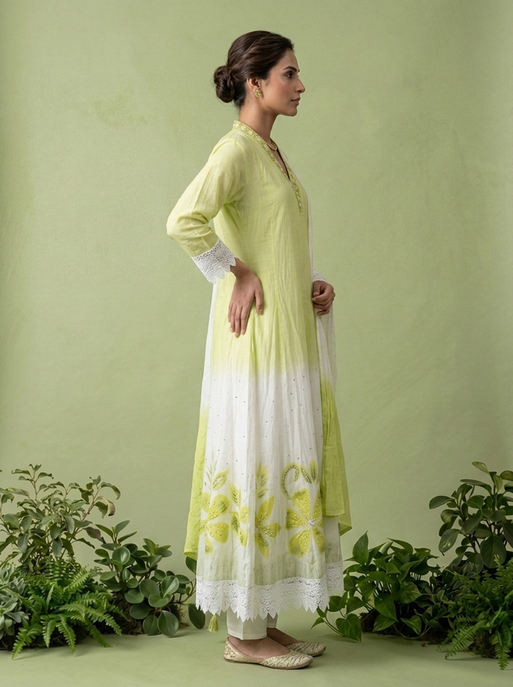 Lime Silk Three Piece Set
