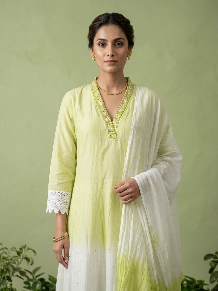 Lime Silk Three Piece Set