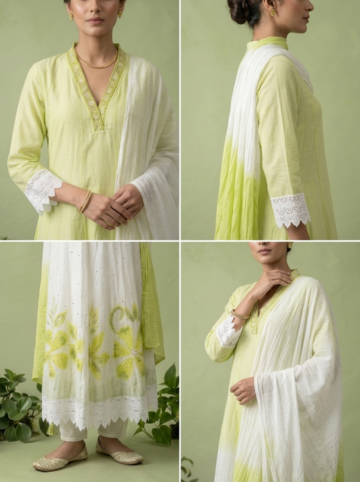 Lime Silk Three Piece Set