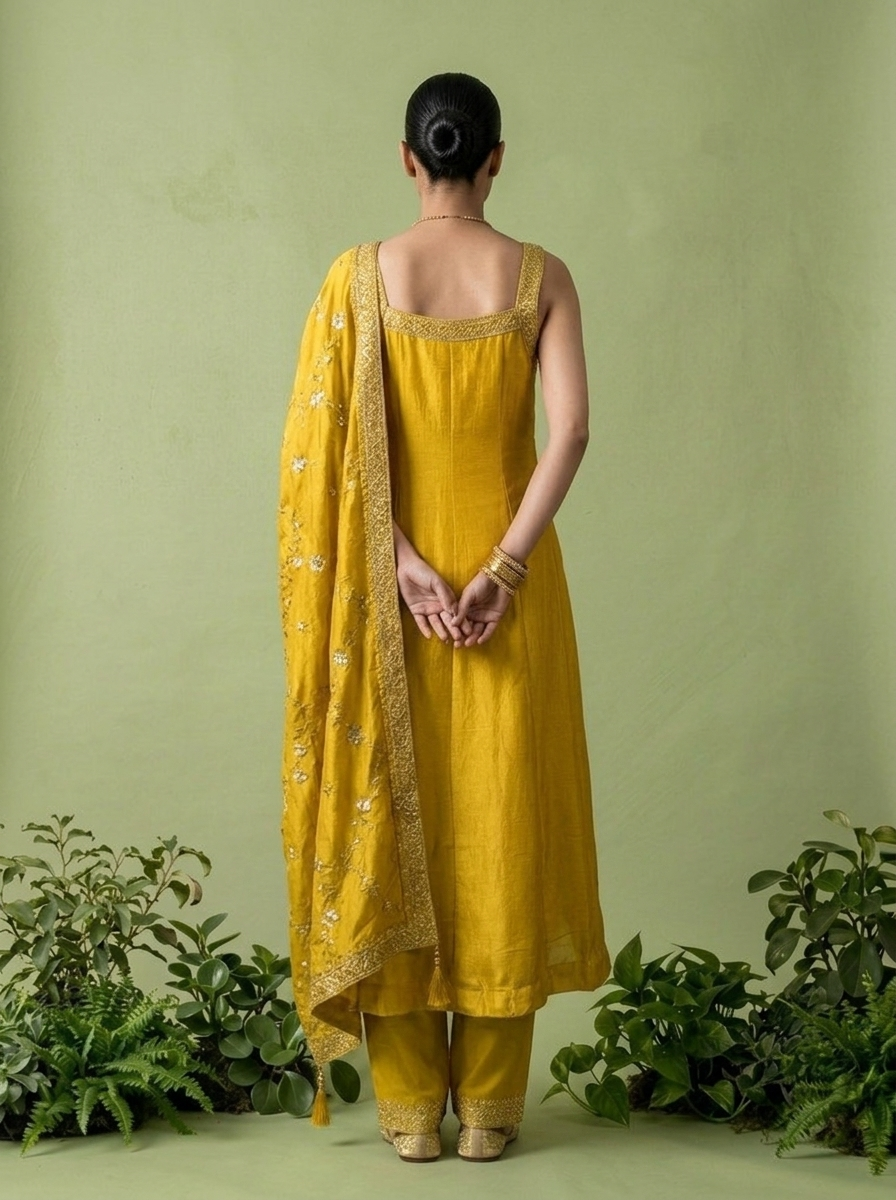 Yellow Silk Three Piece Set