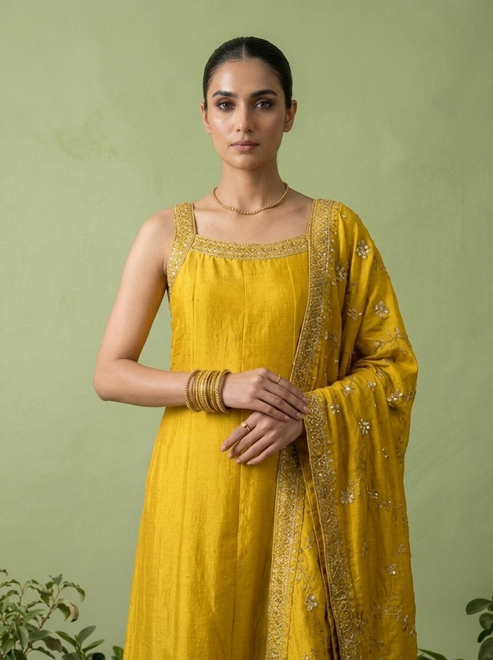 Yellow Silk Three Piece Set