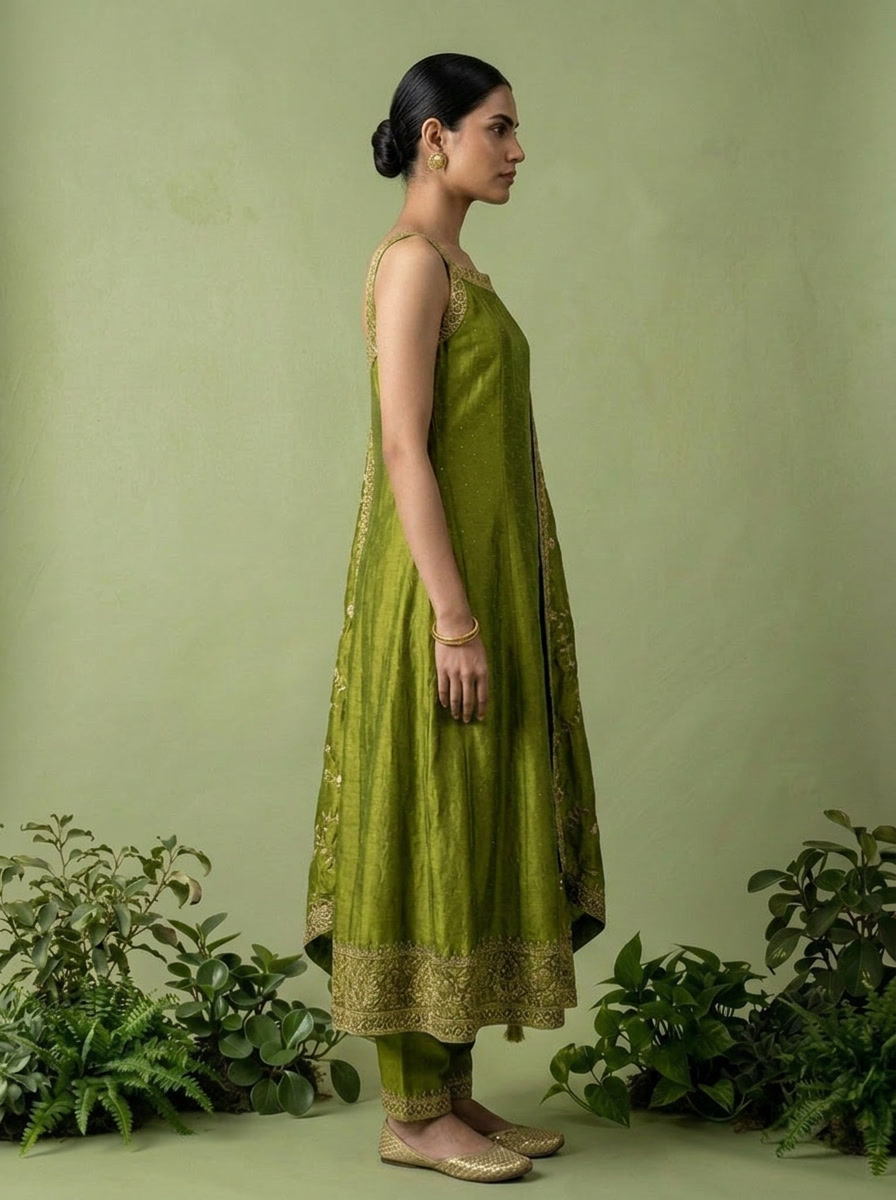 Variyali Green Silk Three Piece Set