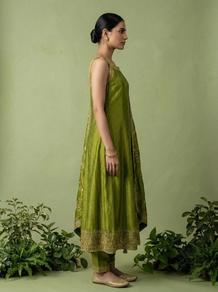 Variyali Green Silk Three Piece Set