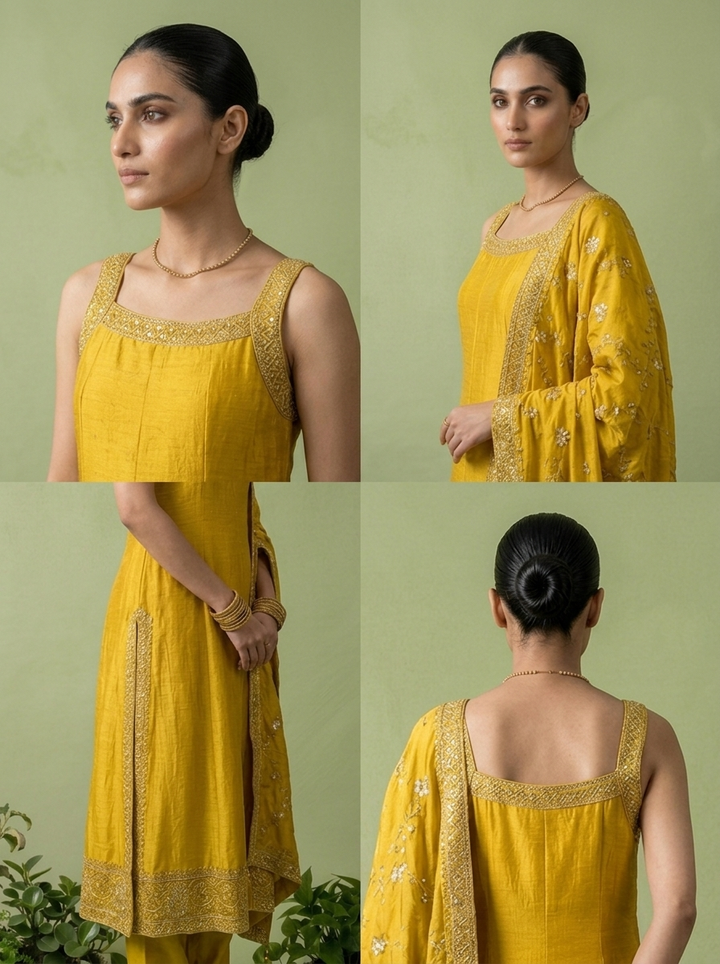 Yellow Silk Three Piece Set