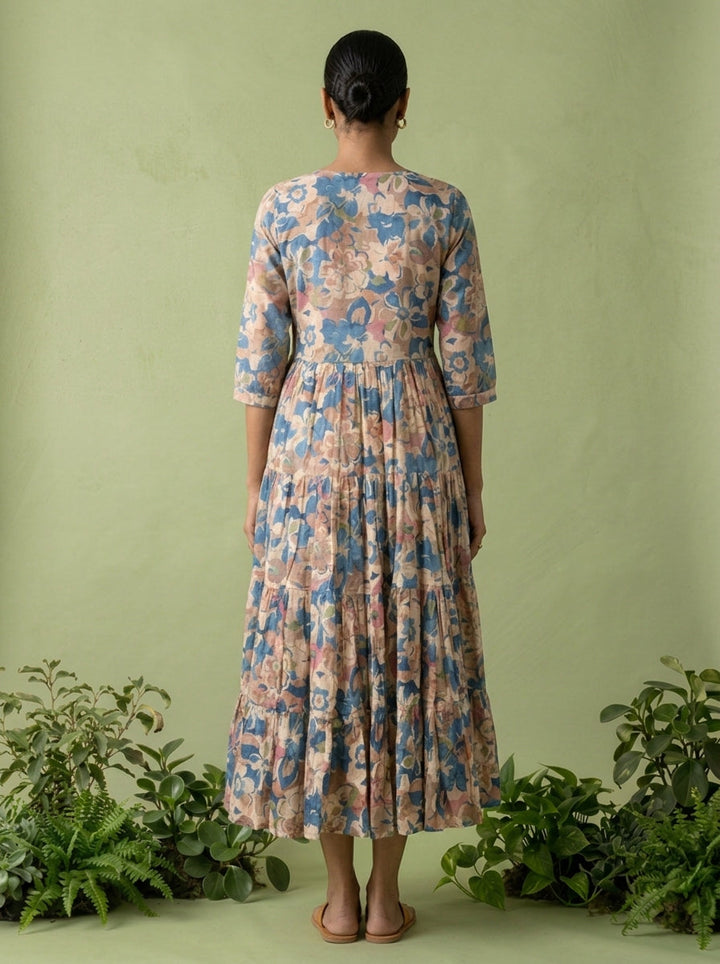 Blue Cotton Floral Printed Dress