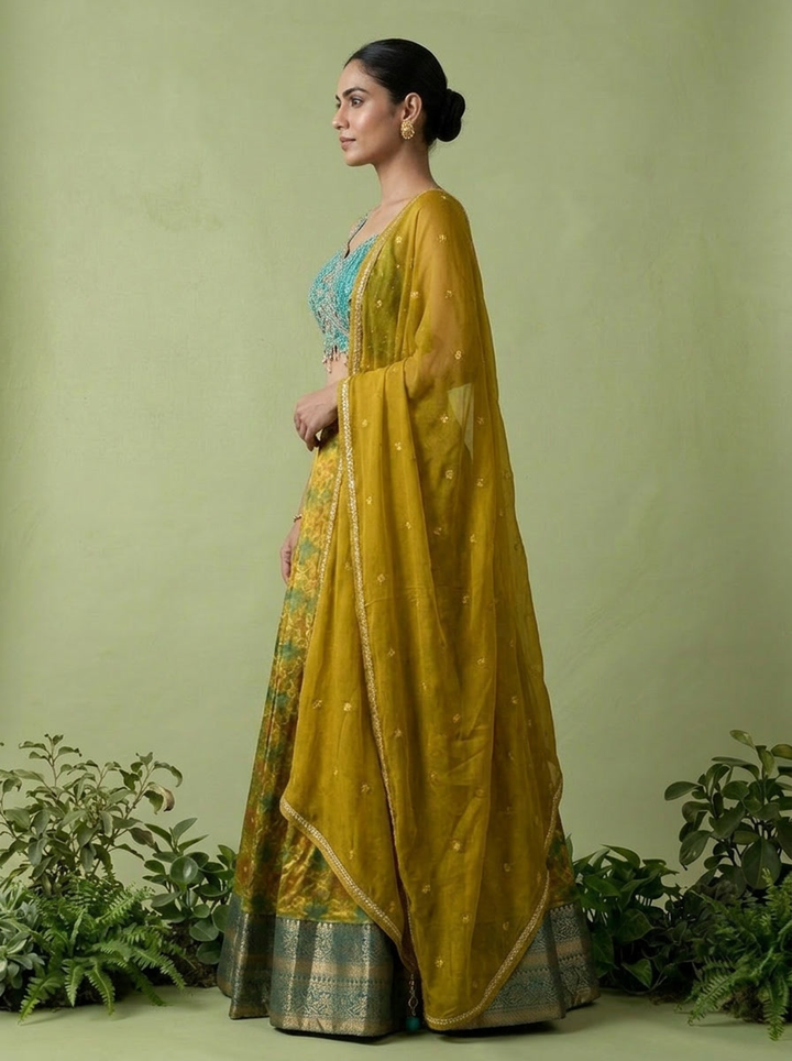 Rama Silk Floral Thread Embroidery And Mirror Embroidery Ghagra Set