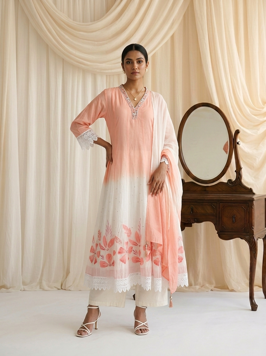 Peach Silk Three Piece Set