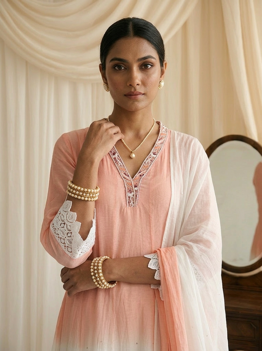 Peach Silk Three Piece Set