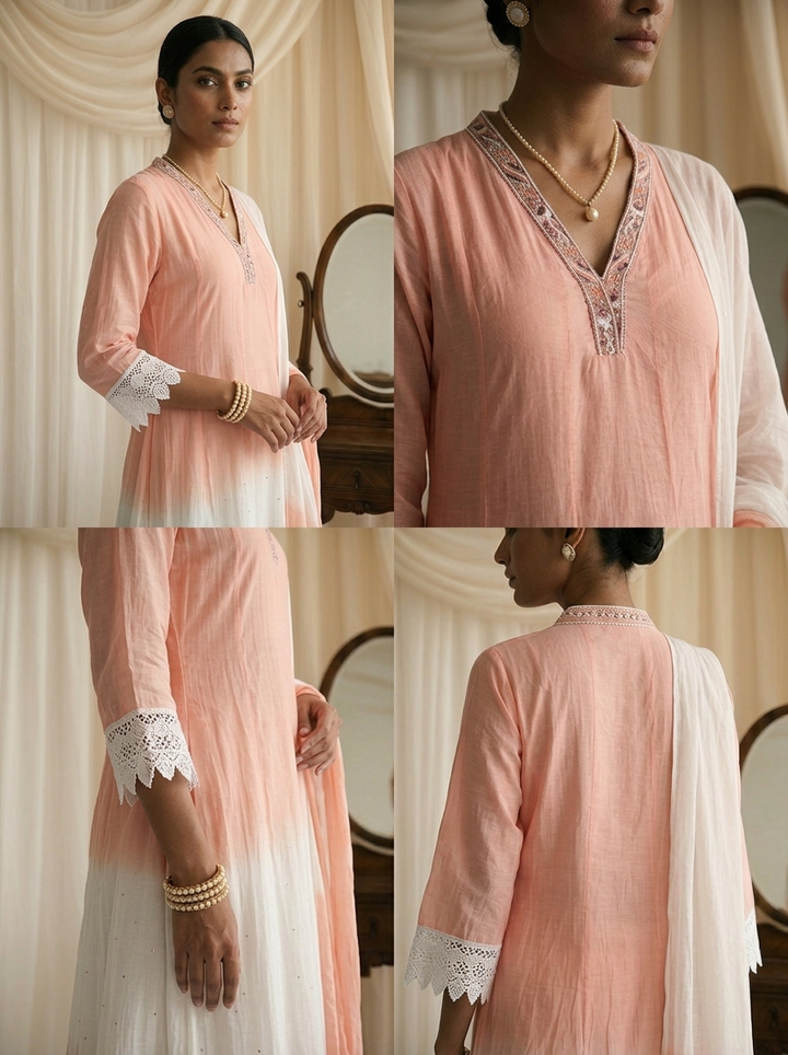 Peach Silk Three Piece Set