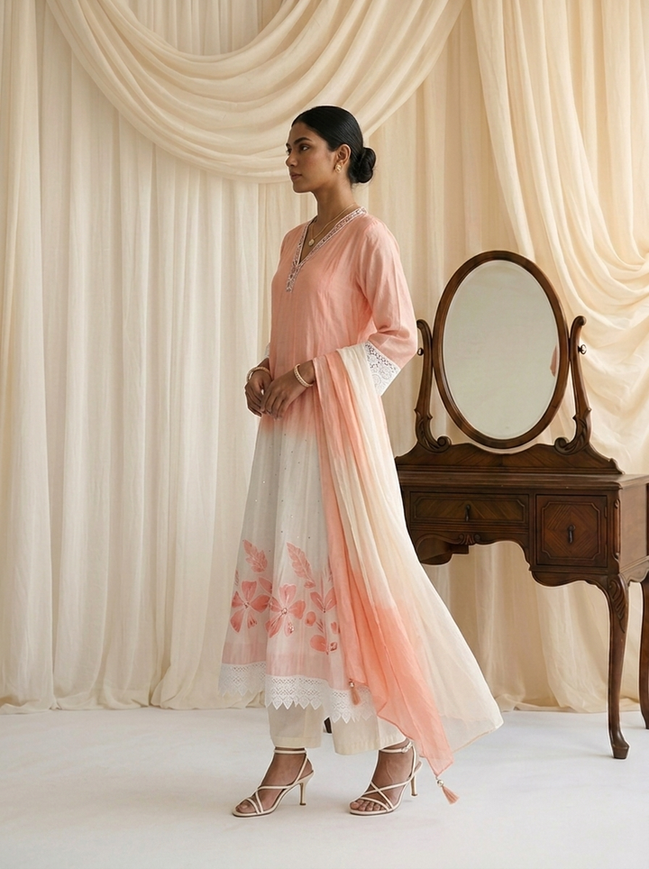 Peach Silk Three Piece Set