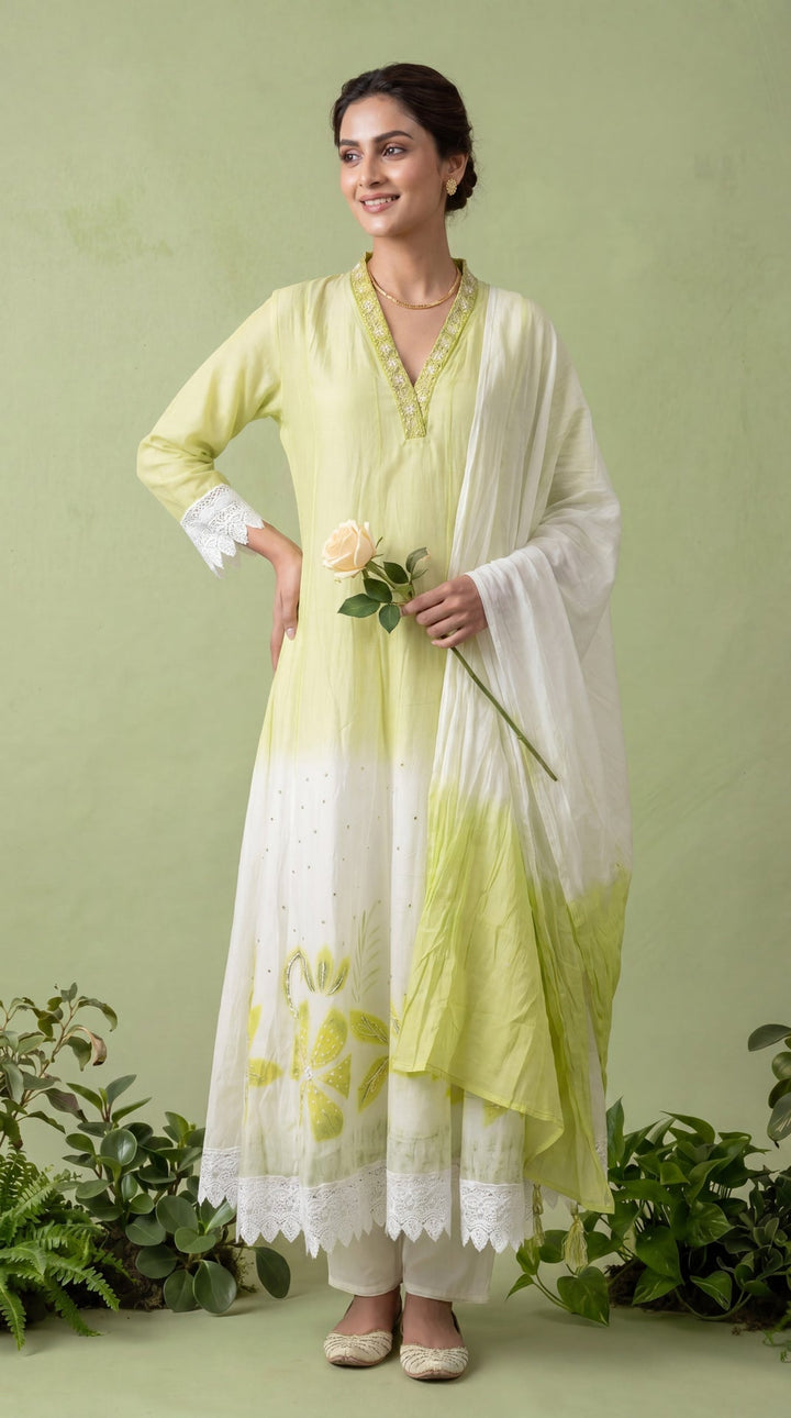Lime Silk Three Piece Set