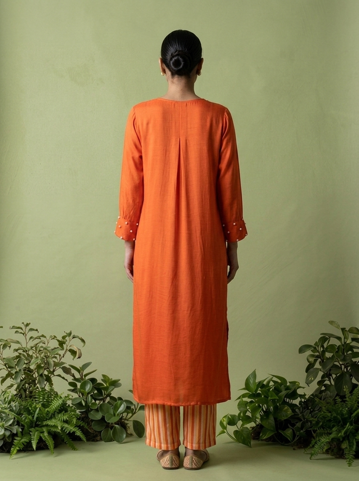 Burnt Orange Linen And Satin Two Piece Set