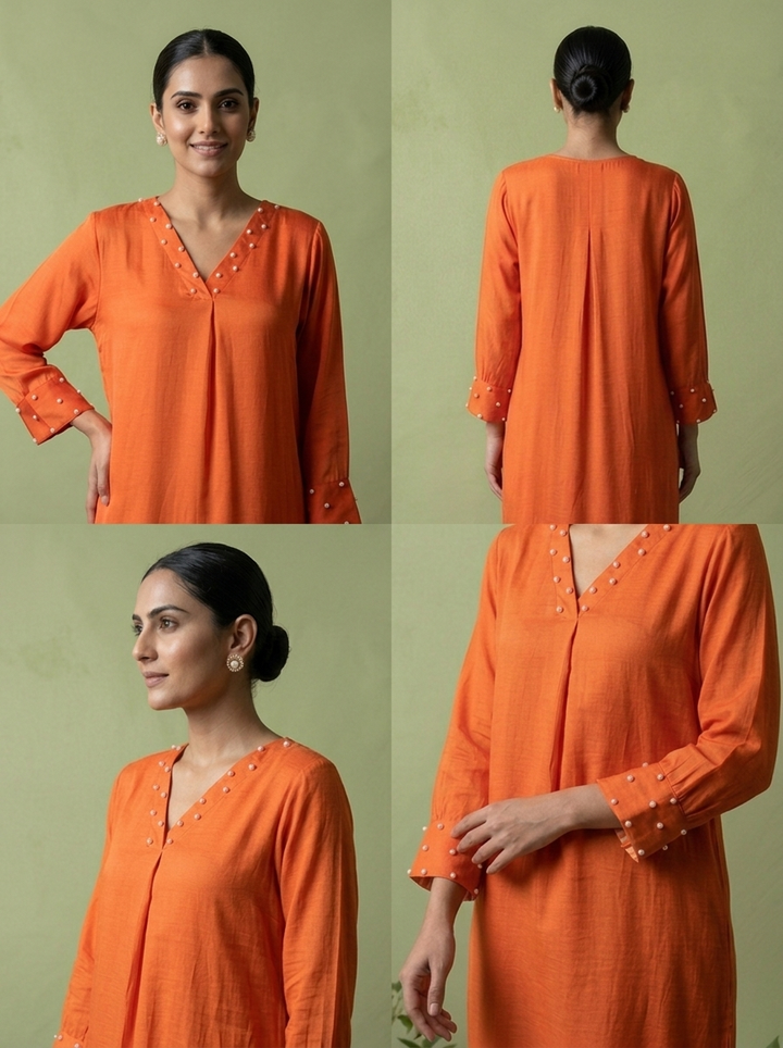 Burnt Orange Linen And Satin Two Piece Set