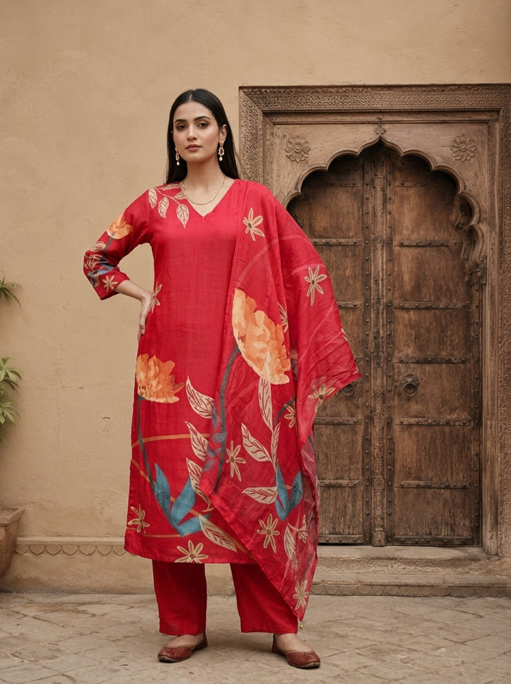 Rani Silk Floral Printed Three Piece Set