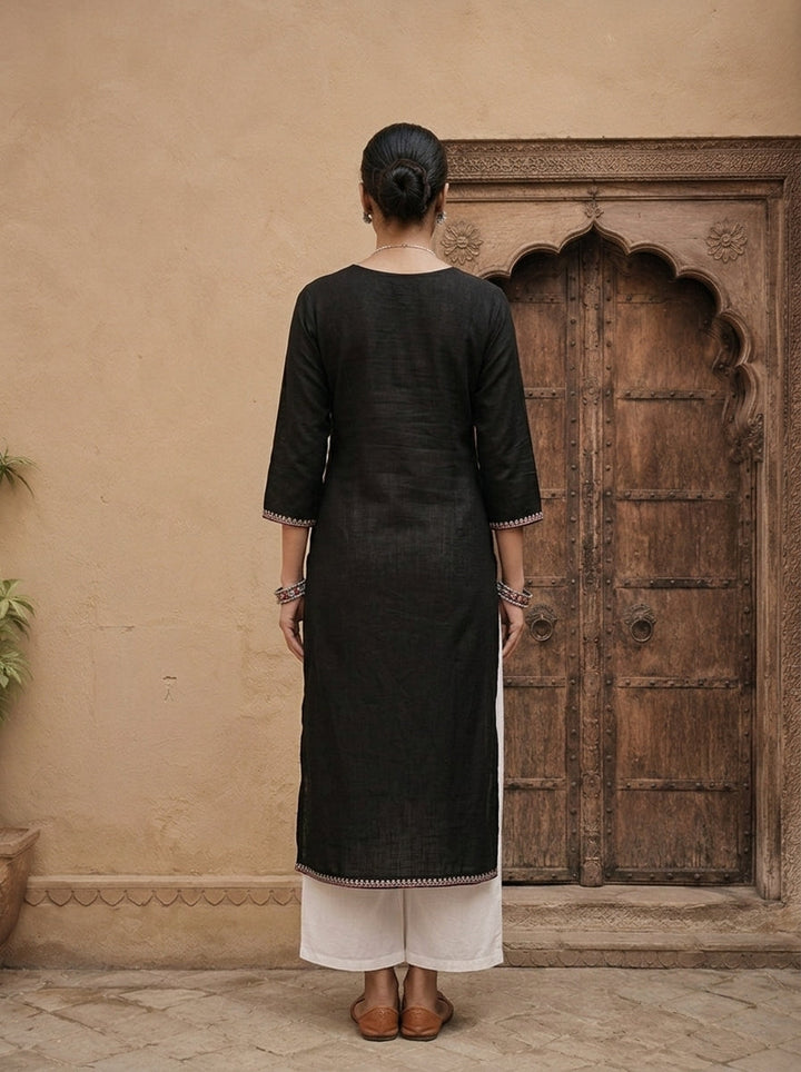 Black Rayon Heavy Floral Thread Embroidery Kurta