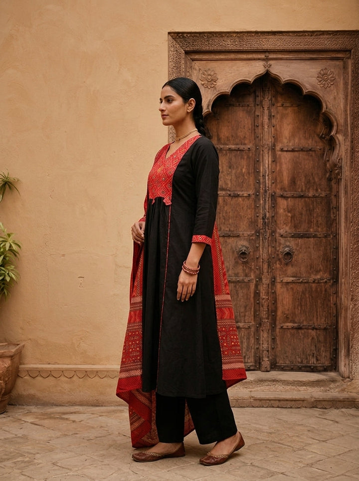 Black Cotton Three Piece Set