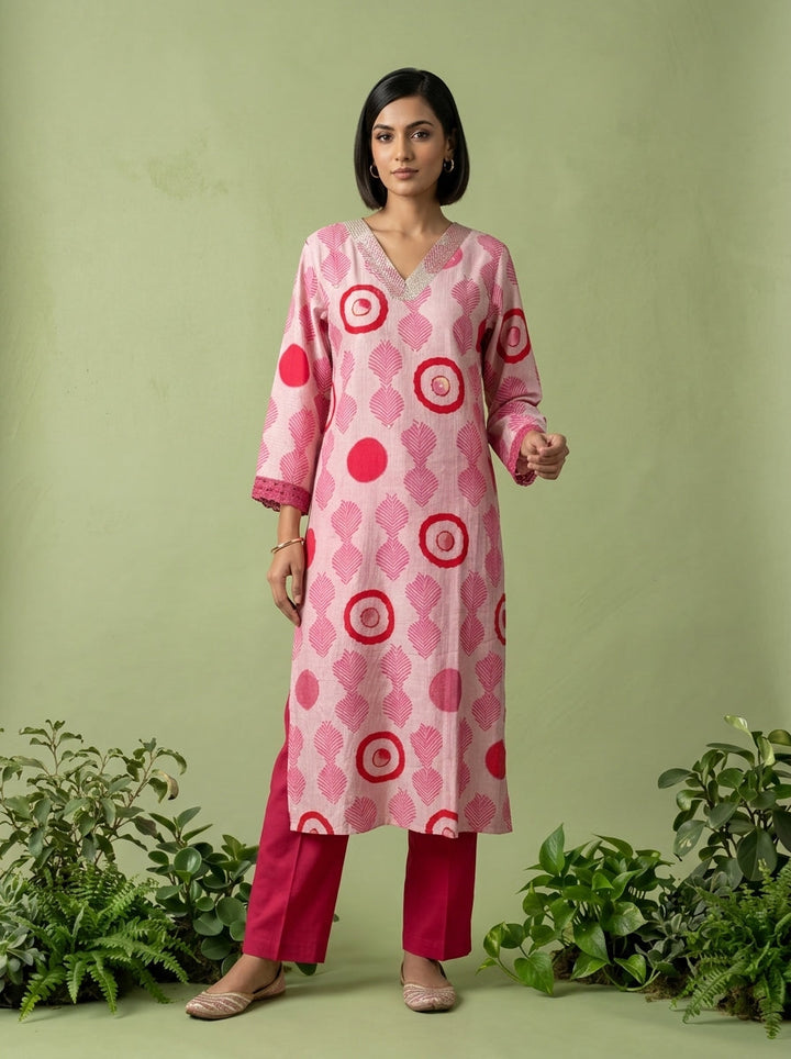 Pink Rayon Printed Two Piece Set