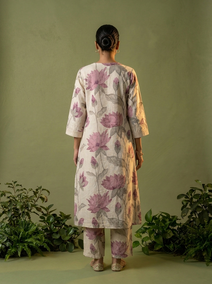 Purple Cotton Floral Printed Two Piece Set