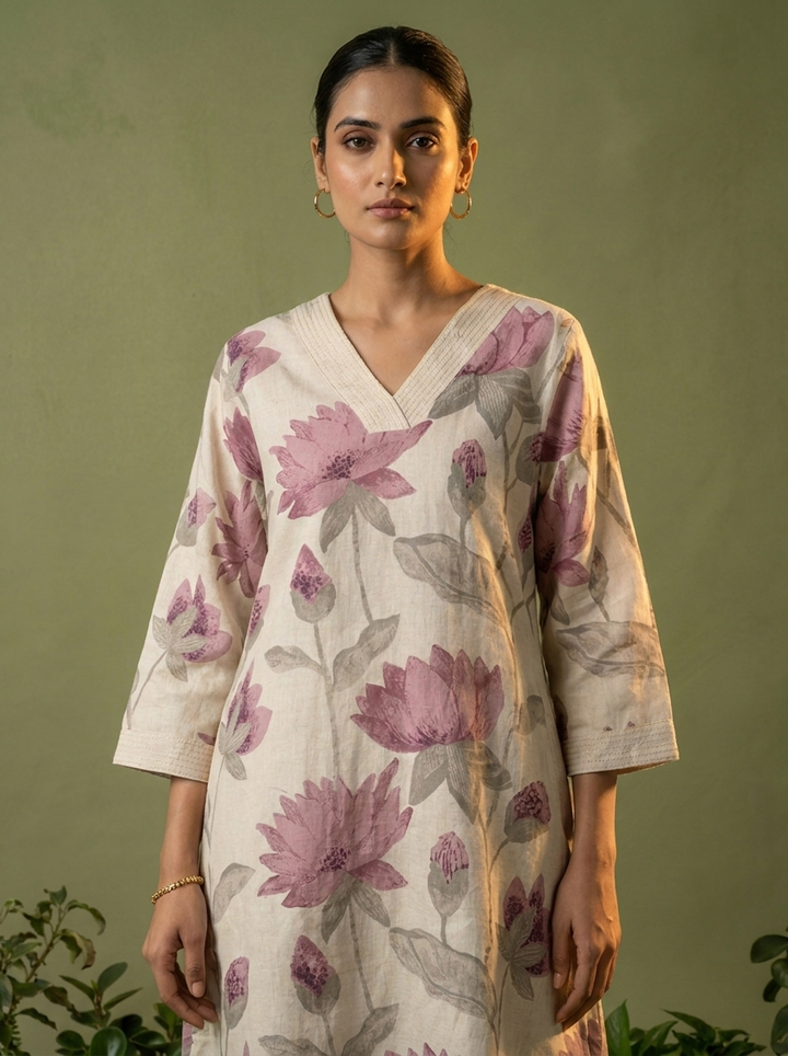 Purple Cotton Floral Printed Two Piece Set