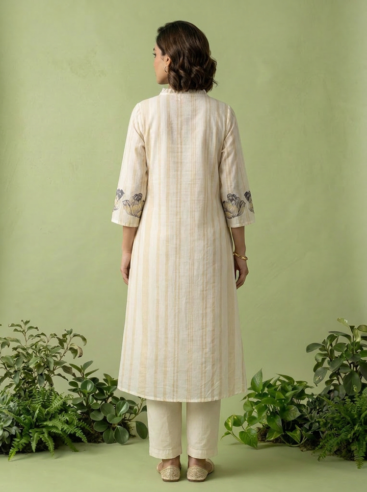 Lavender And White Cotton Pleated Design Two Piece Set