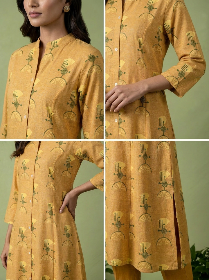 Mustard Printed Linen Two Piece Set