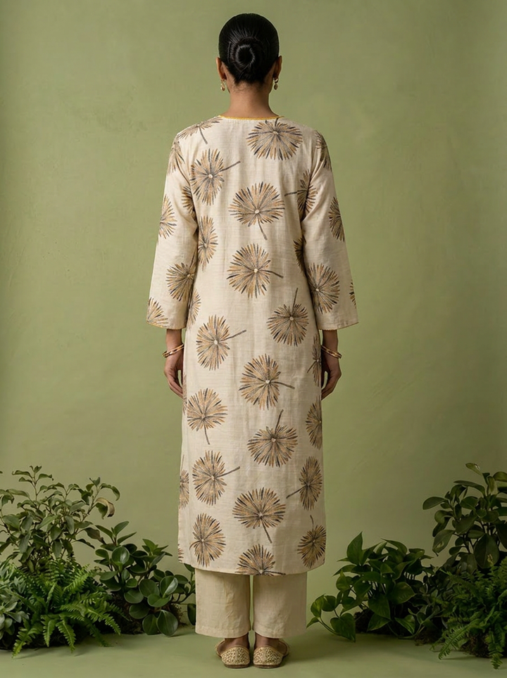 Cream Printed Rayon Two Piece Set