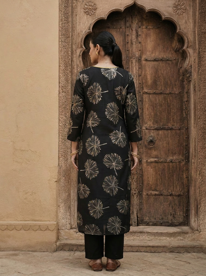 Black Printed Rayon Two Piece Set