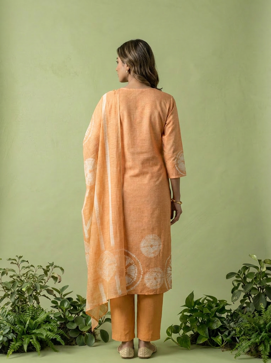 Peach Printed Linen Three Piece Set