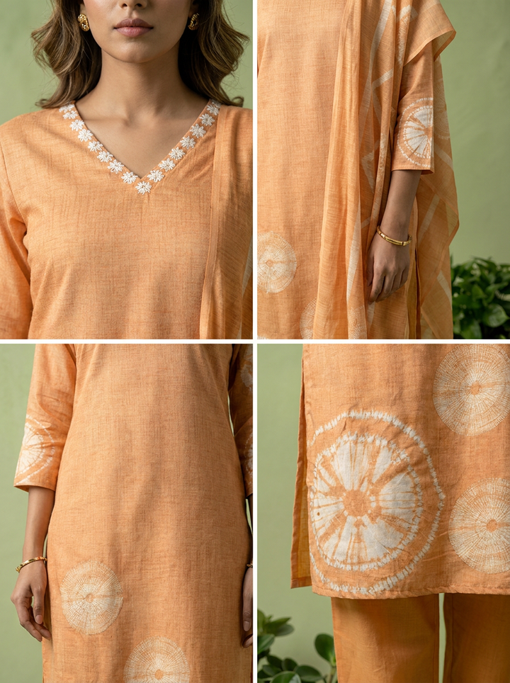 Peach Printed Linen Three Piece Set