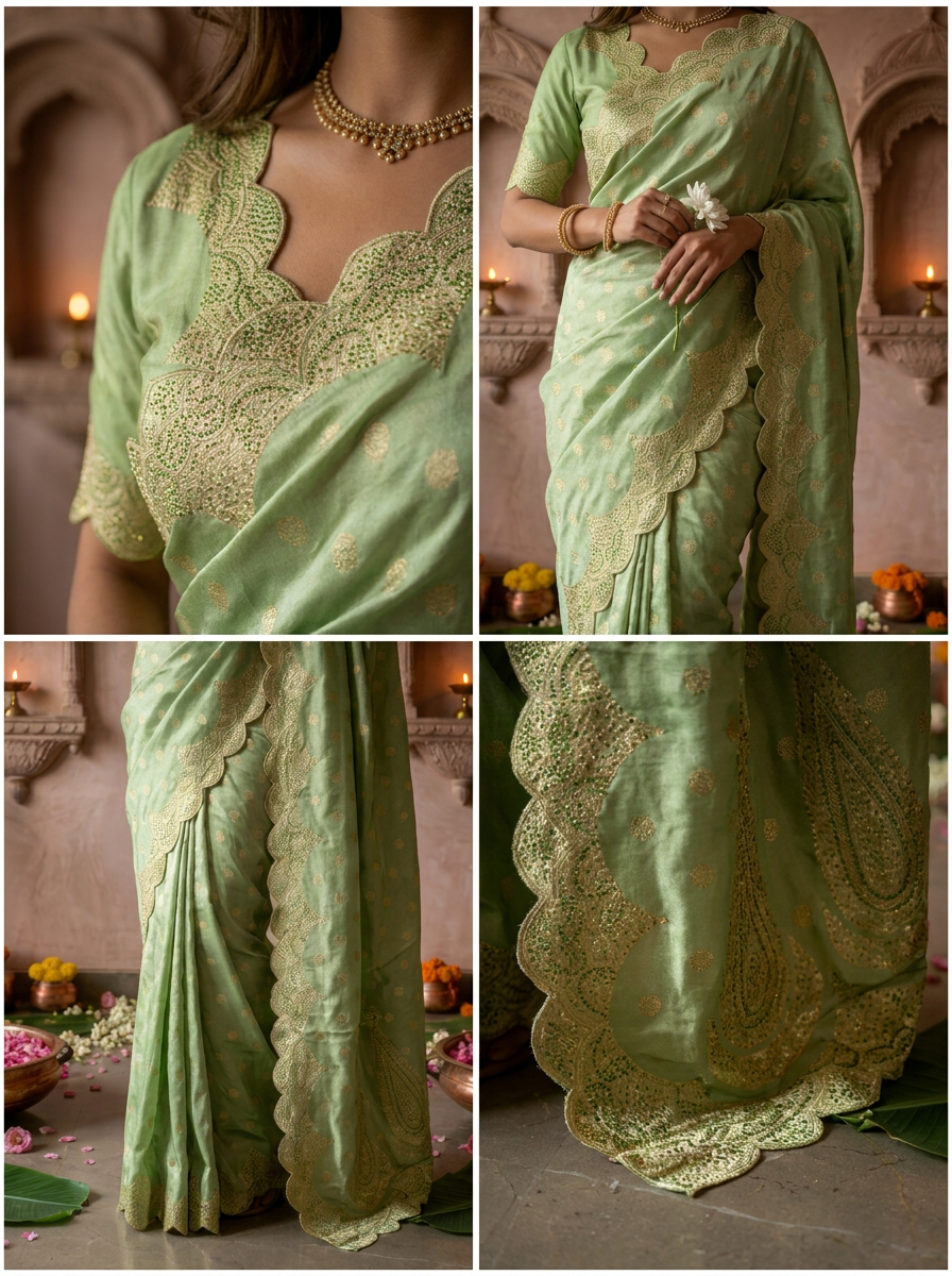 Pista Green Silk Paisley Design Weaved Saree