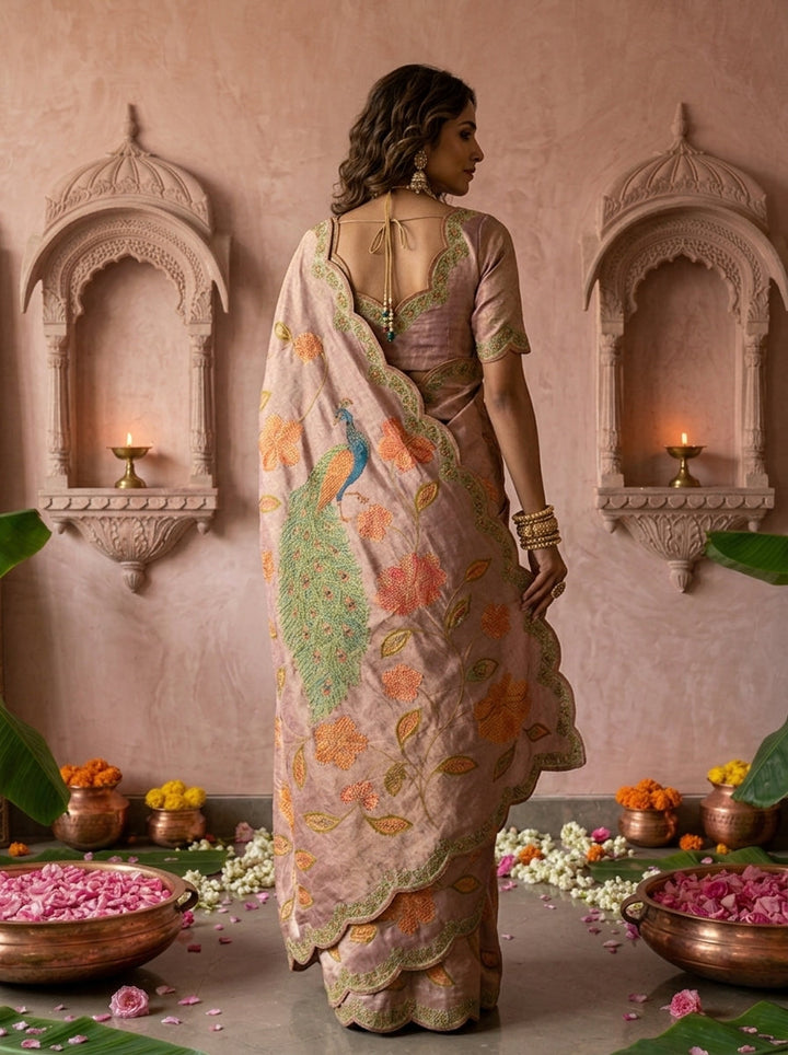 Lavender Silk Floral Printed Saree