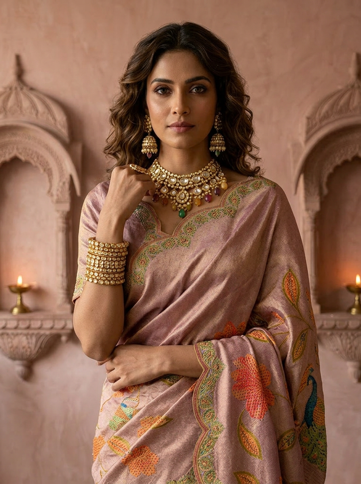 Lavender Silk Floral Printed Saree