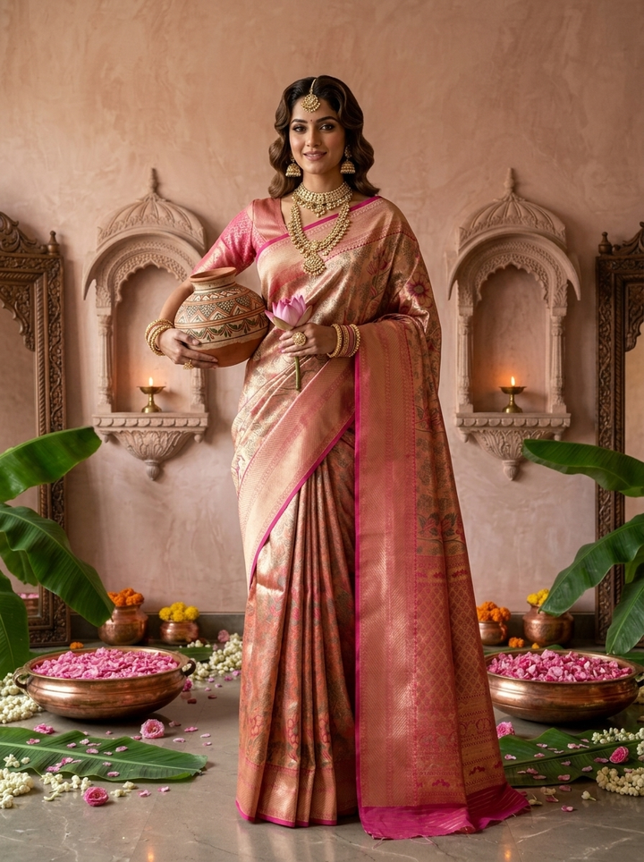 Magenta Banaras Silk Floral Weaved Saree