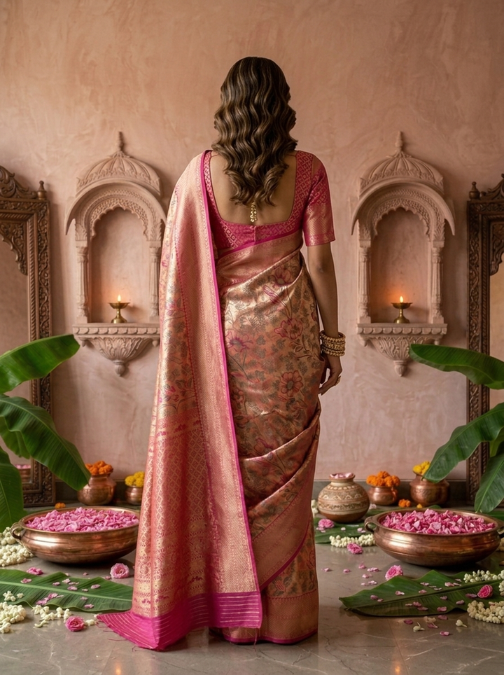 Magenta Banaras Silk Floral Weaved Saree