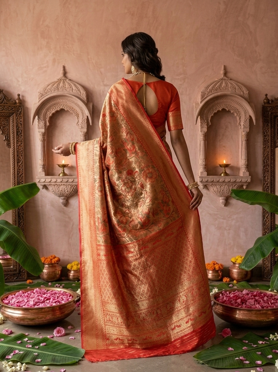 Red Banaras Silk Floral Weaved Saree