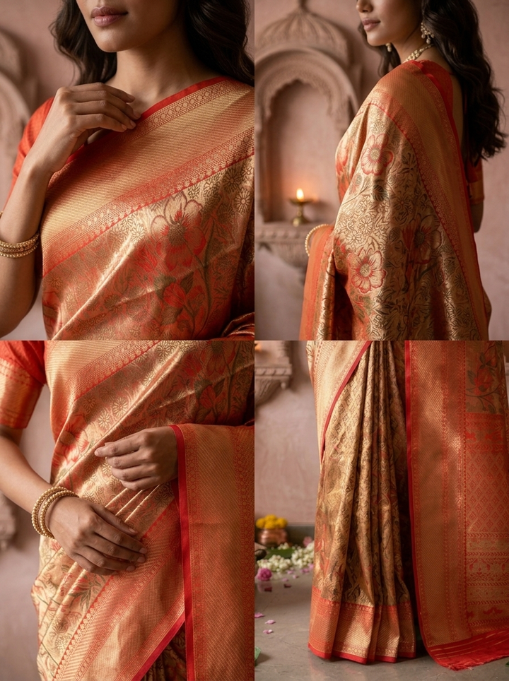 Red Banaras Silk Floral Weaved Saree