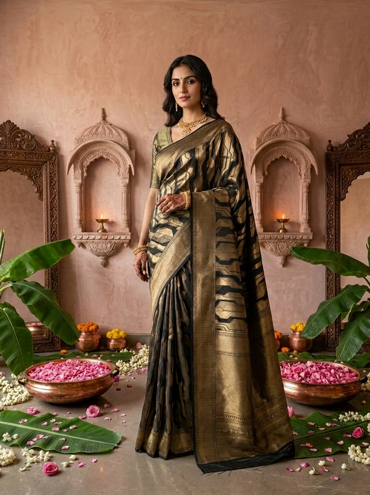 Black Banarasi Silk Saree with Rich Gold Zari Weaving