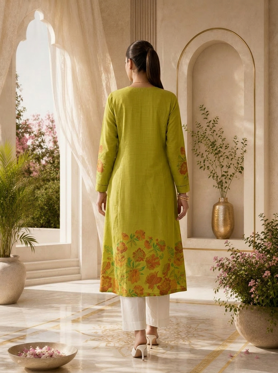 Green Rayon Pleated Design Kurta