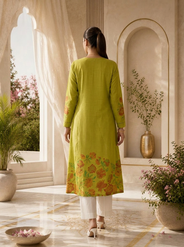 Green Rayon Pleated Design Kurta