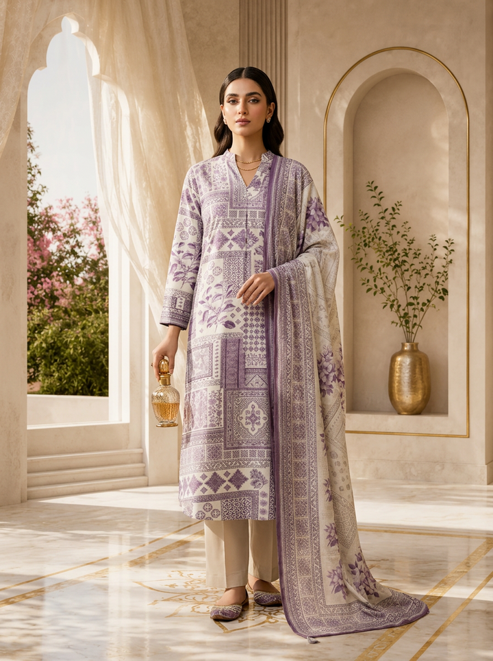 Lavender Printed Rayon Three Piece Set