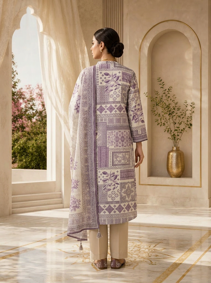 Lavender Printed Rayon Three Piece Set