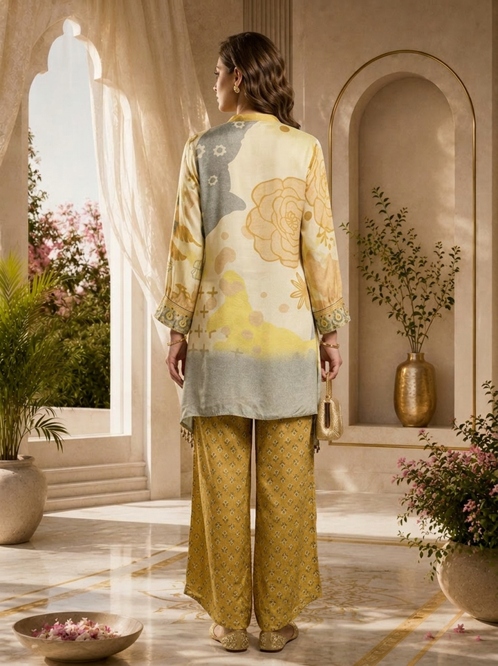 Yellow Crepe Floral Printed Co-ord Set